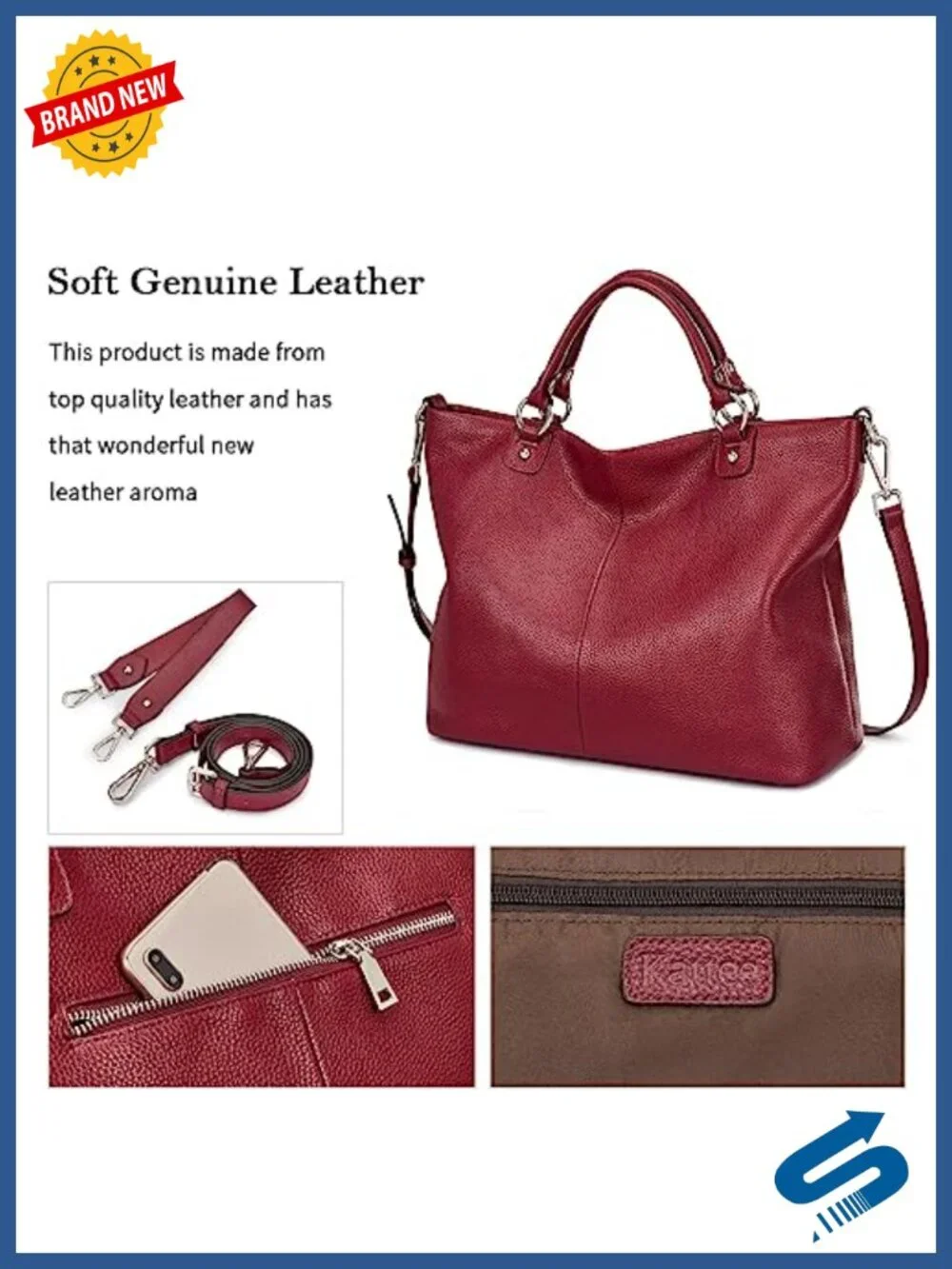 Genuine Leather Top Handle Satchel Tote Purse with Adjustable Strap
